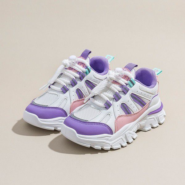 Spring and Autumn New Double Mesh Breathable and Versatile Solid Heart Middle School Children's Casual Shoes 