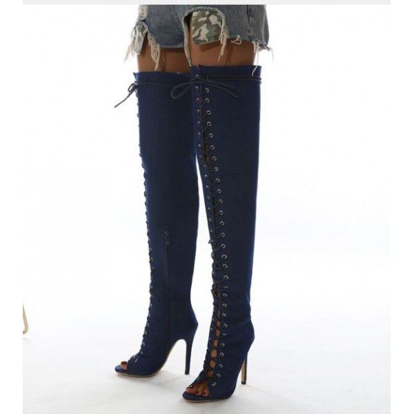 Wind over knee boots, comfortable lace up style fish mouth high boots, long boots 