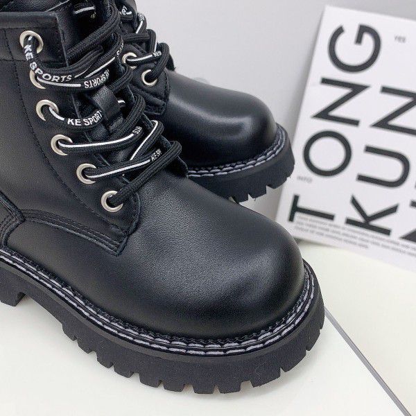 Children's genuine leather Martin boots, winter new children's shoes, boys' cowhide short boots, girls' plush two cotton boots 