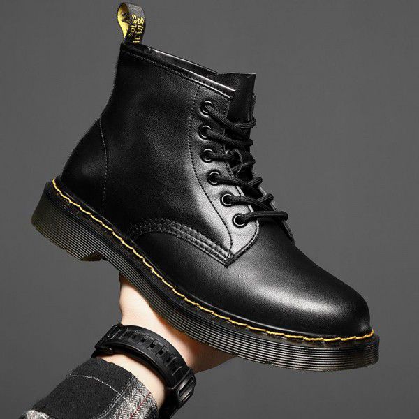 Martin boots men's plush fashion trend men's leather boots spring summer leather men's boots high top Goodyear Tire and Rubber Company boots men 