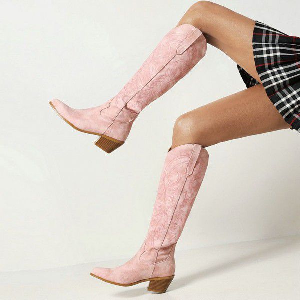 Embroidered western Cowboy boot, retro high boots for women in autumn and winter, new knee high boots for women 