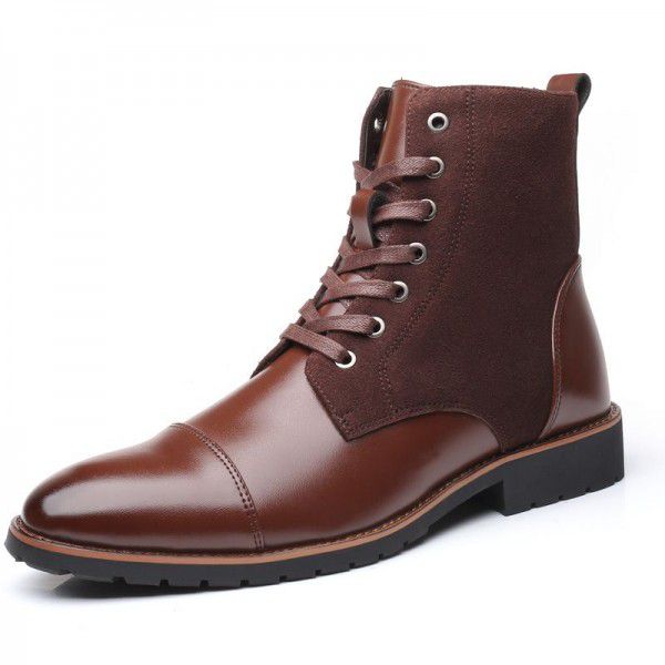 New large men's cotton shoes fashion trend color matching pointed Plush warm Martin boots high top men's shoes leather boots 