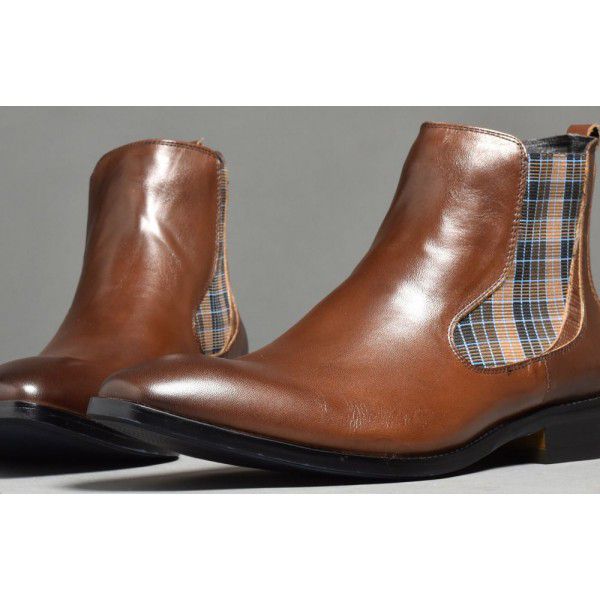 New Men's True Fit Short Boots British Business High Grade Elastic Comfort Leather Pointed Cowhide Men's Leather Boots 