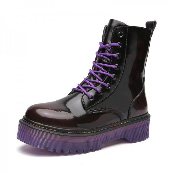 Top layer cowhide Martin boots for women with soft top lace up and matte color retro genuine leather thick sole muffin height shoes 