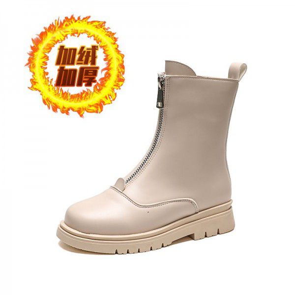 Girls' Boots Spring and Autumn New Mid Sleeve Martin Boots Children's Plush Short Boots Princess 