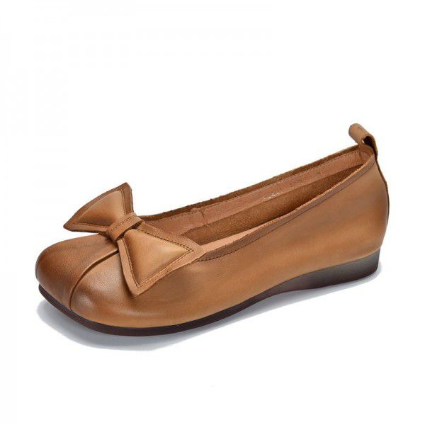 Literary Forest Women's Small Fresh Single Shoes Women's Comfortable Soft Sole Soft Top Women's Shoes Bow Shallow Oral Layer Cowhide Shoes Versatile 