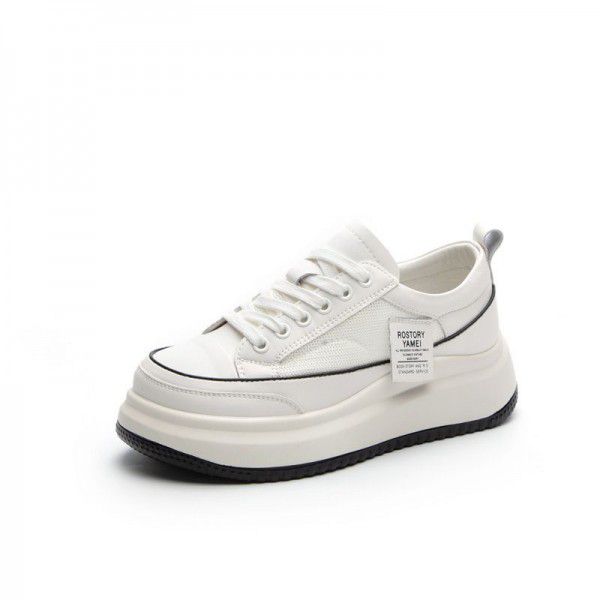 Summer New Genuine Leather Mesh Shoes Thick Sole Casual Versatile Sports Little White Shoes for Women 