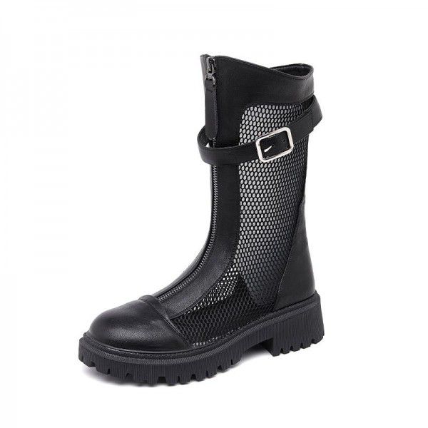 Boots Children Summer New Women's Shoes Hollow Breathable Mesh Boots Front Zipper Cool Boots Popular Mid Sleeve Martin Boots 
