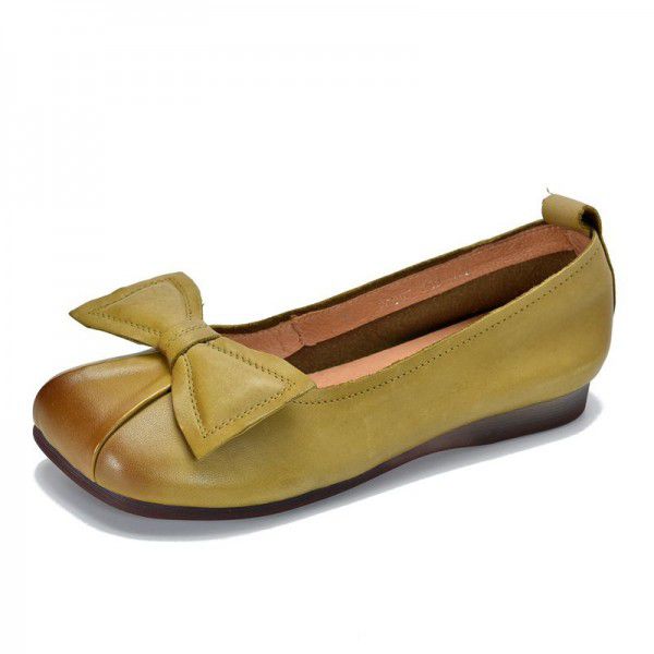 Literary Forest Women's Small Fresh Single Shoes Women's Comfortable Soft Sole Soft Top Women's Shoes Bow Shallow Oral Layer Cowhide Shoes Versatile 
