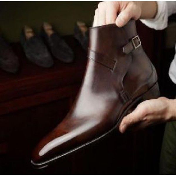 Autumn and Winter New Square Head Low Barrel Thick Heel Belt Buckle Short Boots Men's Boots Quick Sale 