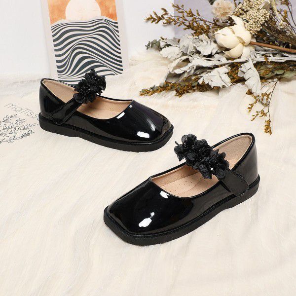 New Versatile Soft Face Children's Small Leather Shoes Academy Black Shallow Mouth Performance Children's Shoes 