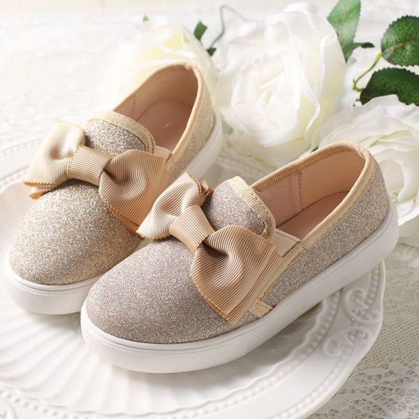 Girls' Shoes Versatile Casual Shoes Bow Children's Board Shoes Sparkling Pink Bean Shoes Little Girls' Princess Single Shoes Soft Soles 