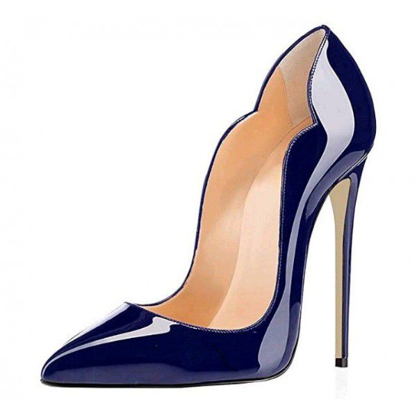 Black patent leather high heels, women's slim heels, pointed toe, shallow mouthed party shoes, solid color single shoes, oversized wedding shoes 
