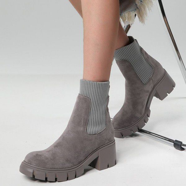 Autumn and Winter New Socks, Boots, Thick Heels, Thick Sole Martin Boots, Women's Large Ankle Boots, Women's 