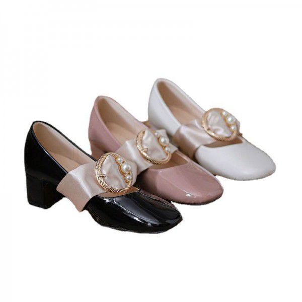 French Vintage High Heels Women's Spring New Mary Jane Shoes Middle Heels Women's Thick Heels Qipao Shoes 