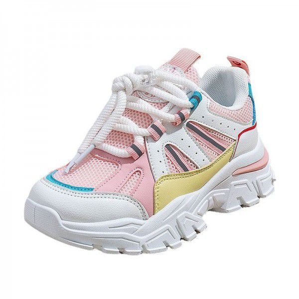Spring and Autumn New Double Mesh Breathable and Versatile Solid Heart Middle School Children's Casual Shoes 