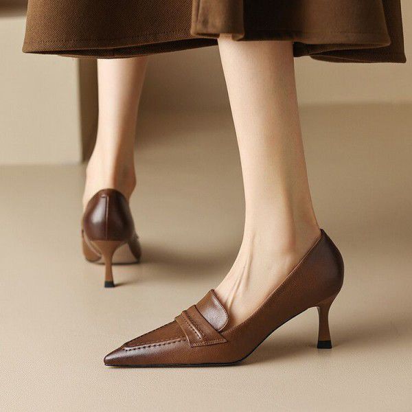 Black genuine leather small leather shoes, women's...