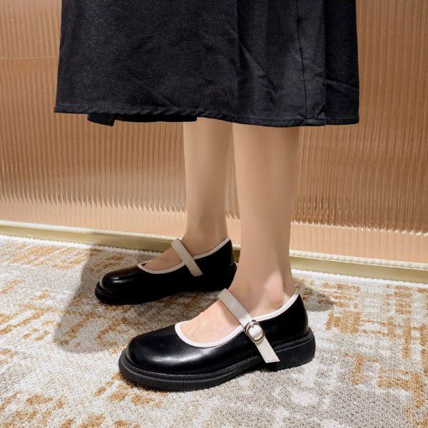 French genuine leather Mary Jane shoes women's season new thick heel flat sole single shoe retro and gentle 