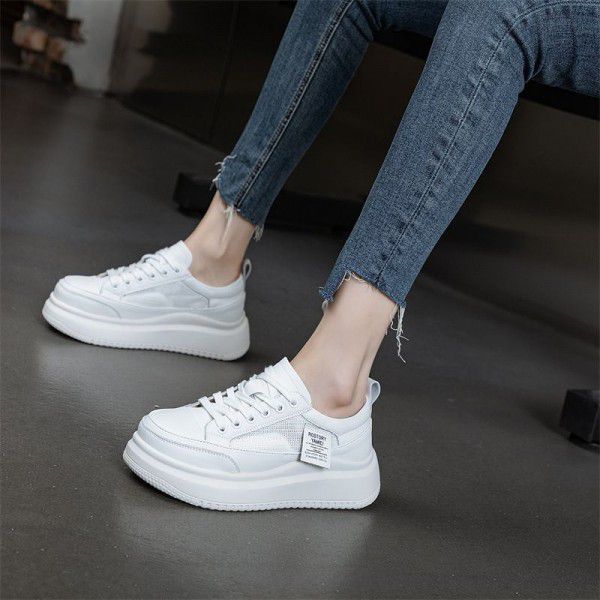 Summer New Genuine Leather Mesh Shoes Thick Sole Casual Versatile Sports Little White Shoes for Women 