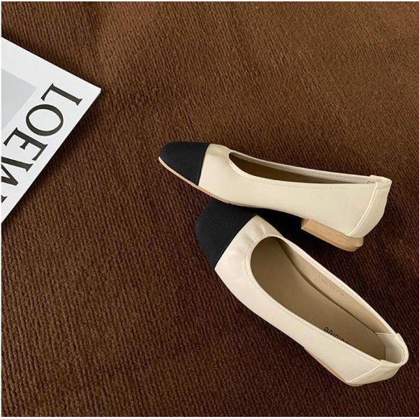 New Summer Square Head Soft Face Small Fragrance Style Colored Light Mouth Flat Sole Single Shoe 