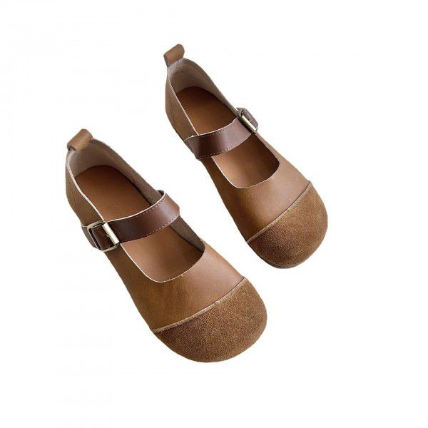 Retro Style Flat Bottom Round Toe Single Shoe Soft Sole 