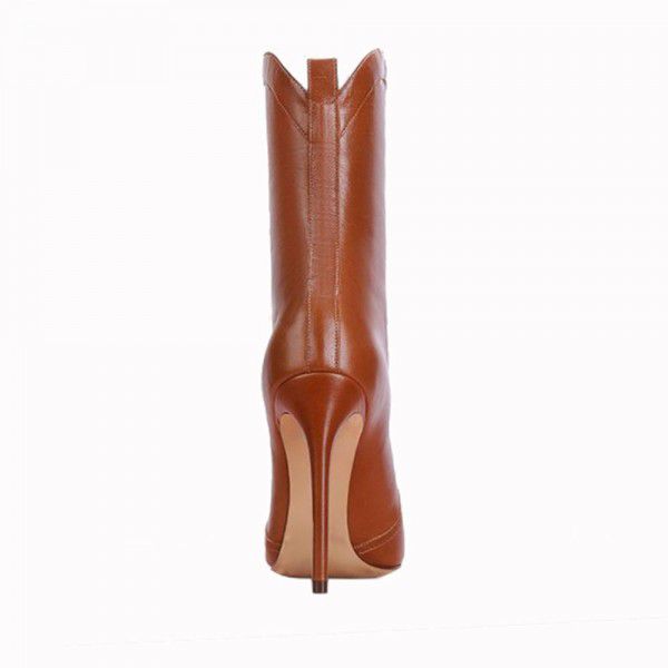Leather stitching thin high heeled women's short boots 