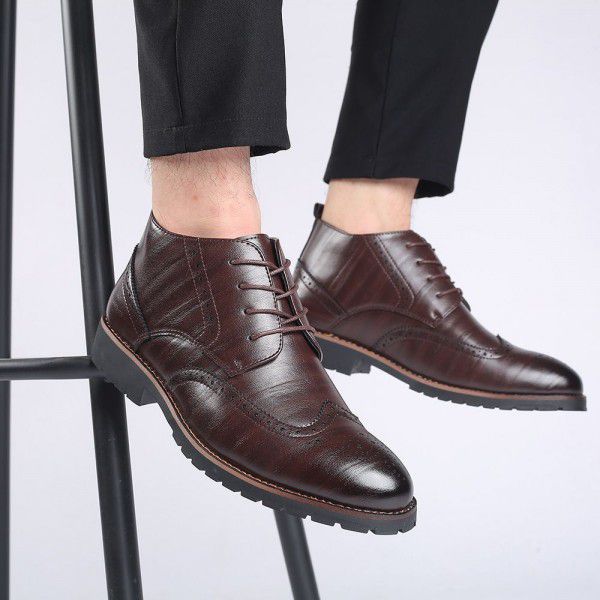 Men's Martin Boots Fashion Trend Block Short Boots High Top Shoes Large Leather Shoes Formal Men's Shoes 