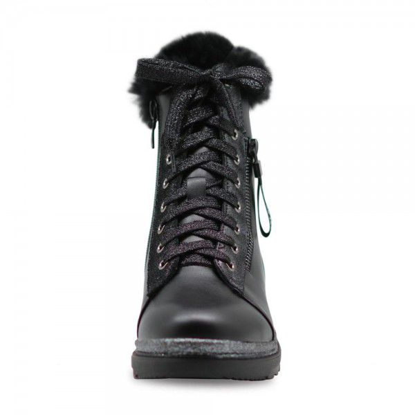 Martin Boots Women's Winter Fashion Low Heel Handsome Lace up Mid length Boots Children's Shoes Genuine Leather Flat Bottom Short Boots 