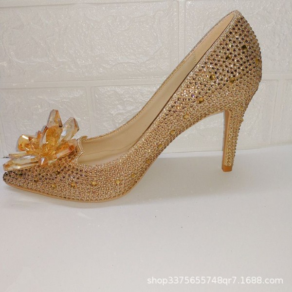 Crystal Shoes Pointed Thin Heels Sexy Shallow Mouth Women's High Heels Women's Silver Rhinestone Wedding Shoes 