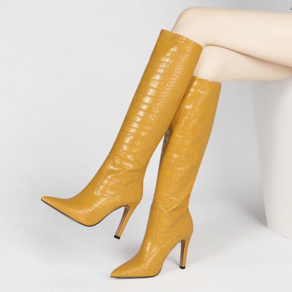 New Pointed Thin Heel Super High Heel Crocodile Sleeve Large Knee High Sleeve Boots Large 