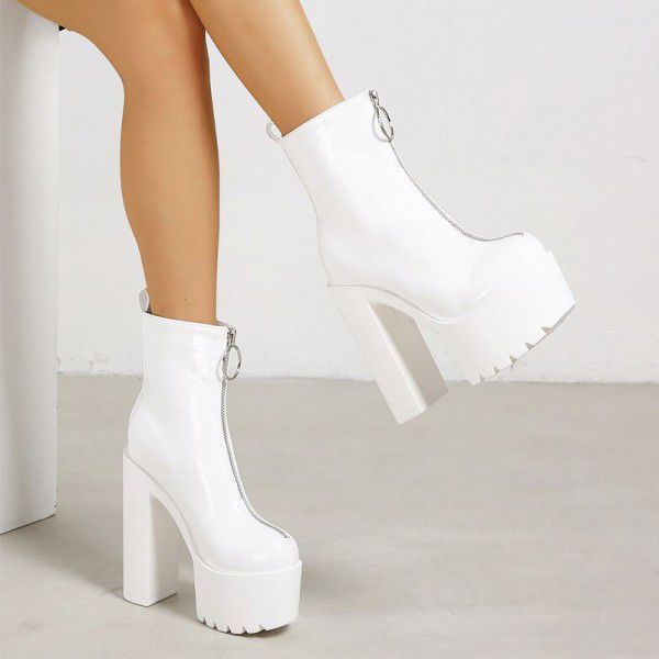 Lacquer leather super high heels women's autumn and winter short boots in large size 