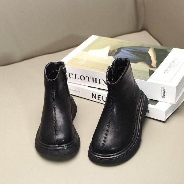 Spring and Autumn New Children's Leather Boots, Girls' Boots, Short Boots, Boys' Martin Boots, Baby Children's Velvet Two Cotton 