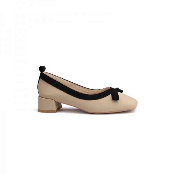 Single Shoe Women's Thick Heel Shallow Mouth Spring and Autumn New Mid Heel High Heels French Square Head Small Fragrant Genuine Leather Mary Jane Women's Shoes 
