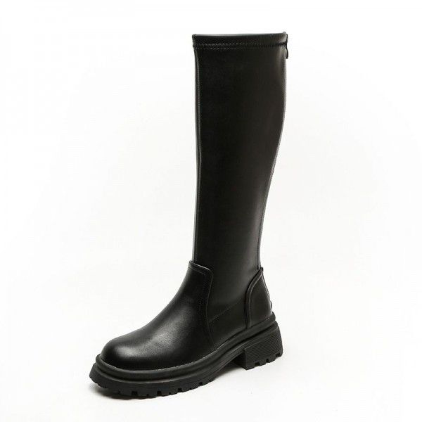 Plush autumn and winter new women's boots with thick heels, thick soles, and high sleeves, chivalrous boots that are below the knee and appear slim in English style, women's boots 