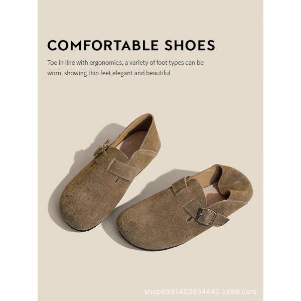 New round headed Sen series flat bottomed retro single shoe matte genuine leather Boken shoes for women 