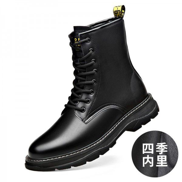 Winter men's Roman boots, fashionable youth casual lace up boots, plush insulation, trendy cotton shoes, side zipper men's boots 
