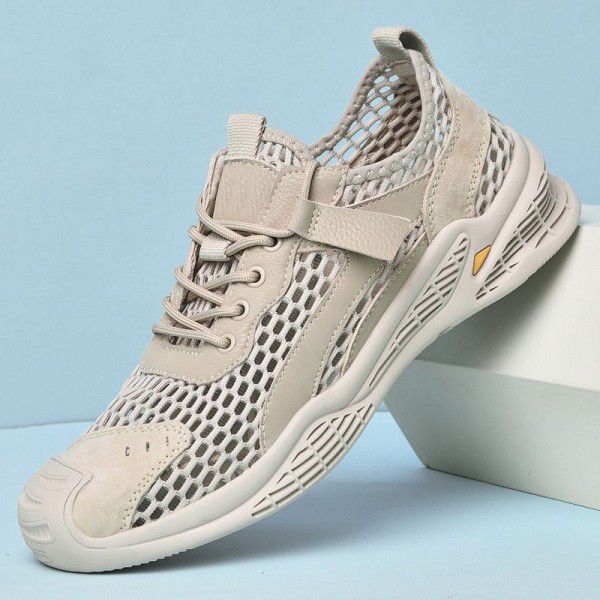 Men's shoes, genuine leather, summer mesh shoes, perforated shoes, outdoor men's shoes 