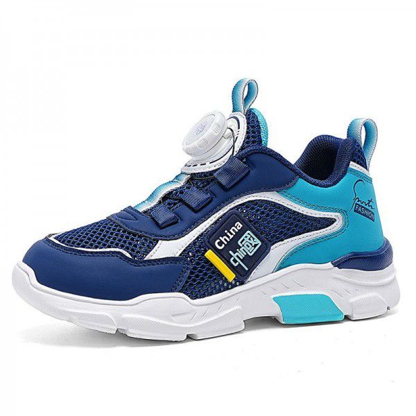 Boys' shoes, sports shoes, rotating buttons, new summer mesh breathable single mesh hollowed out children's mesh shoe trend 