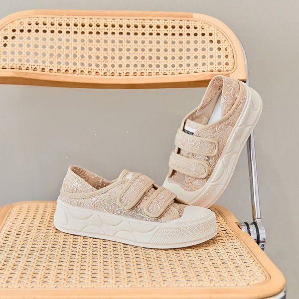 New casual double wear breathable flat bottomed women's shoes with Velcro mesh shoes 