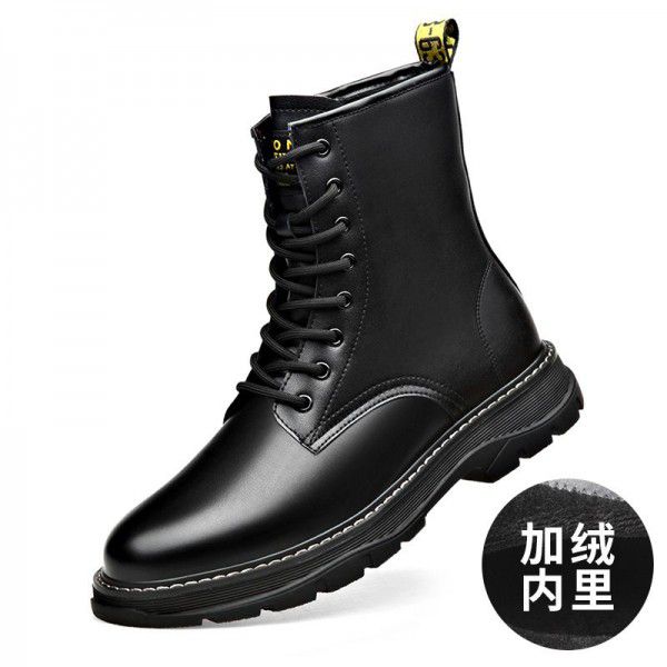 Winter men's Roman boots, fashionable youth casual lace up boots, plush insulation, trendy cotton shoes, side zipper men's boots 