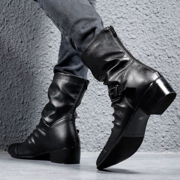 Martin boots, men's pointed leather boots, British and Korean versions of youth mid length boots, men's shoes, Korean versions of men's boots 