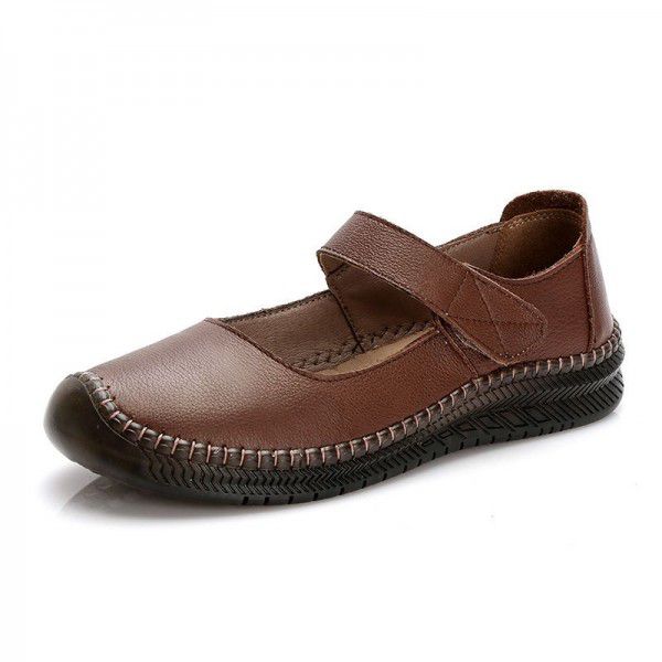 Spring and Autumn Soft Sole Four Seasons Single Shoes for Women's Comfort Shallow Mouth Flat Sole Leather Shoes 