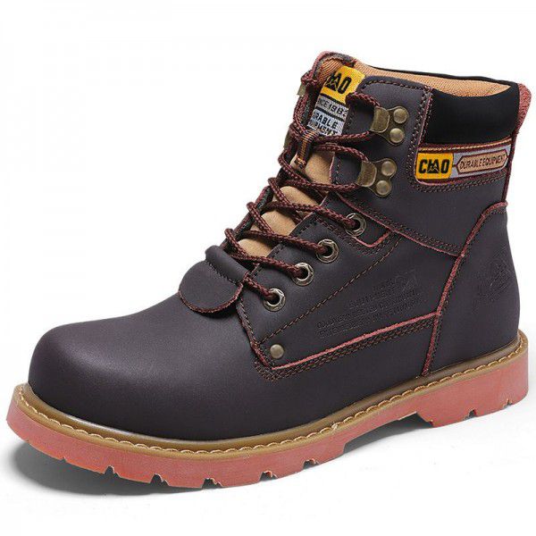 Men's Martin boots, large toe work attire boots, round toe tie up, flat bottomed leather outdoor hiking shoes, couples, black boots, spring 