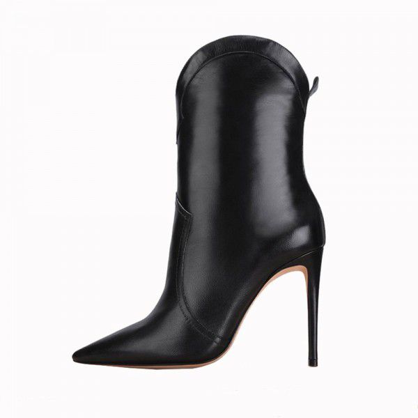 Leather stitching thin high heeled women's short boots 