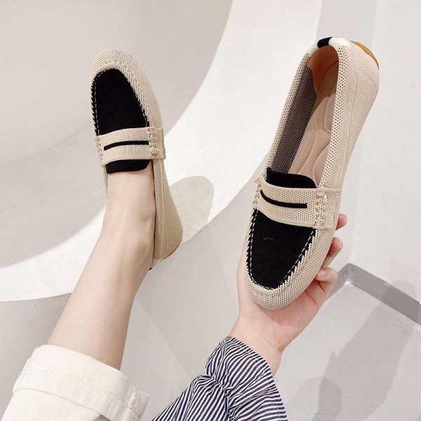 New round toe single shoes for women, knitted and woven shoes for cross-border foreign trade, leisure and leisure, loafers, and bean shoes for women 