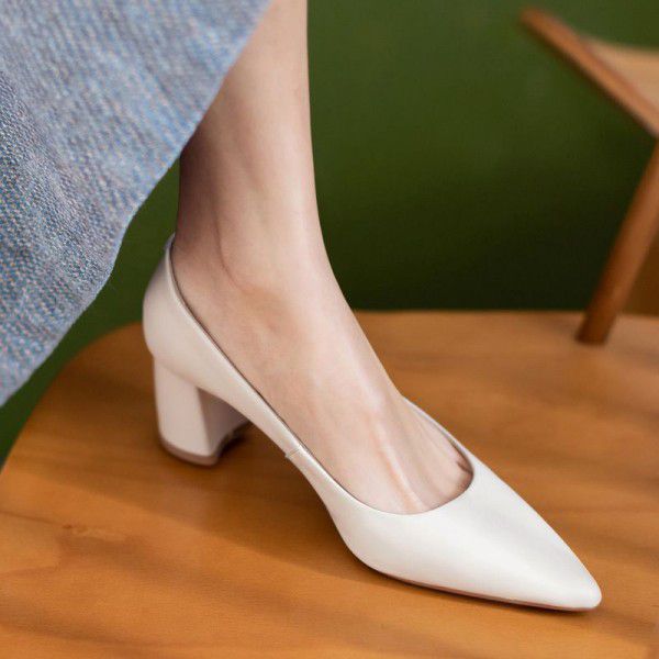 Shoes with thick heels, women's spring and summer new women's shoes, simple high heels 