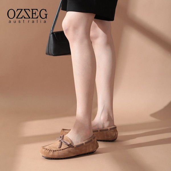 Spring and Summer New Women's Flat Bottom Bow Top Layer Casual Single Shoe Women's Baotou 