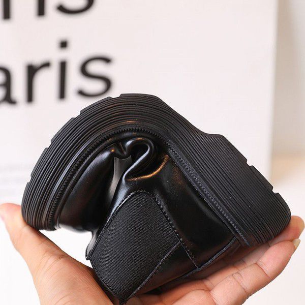 Autumn New Children's Shoes Girls' English Style Genuine Leather Martin Boots Children's Black Low Barrel Short Boots Boys' Leather Boots 