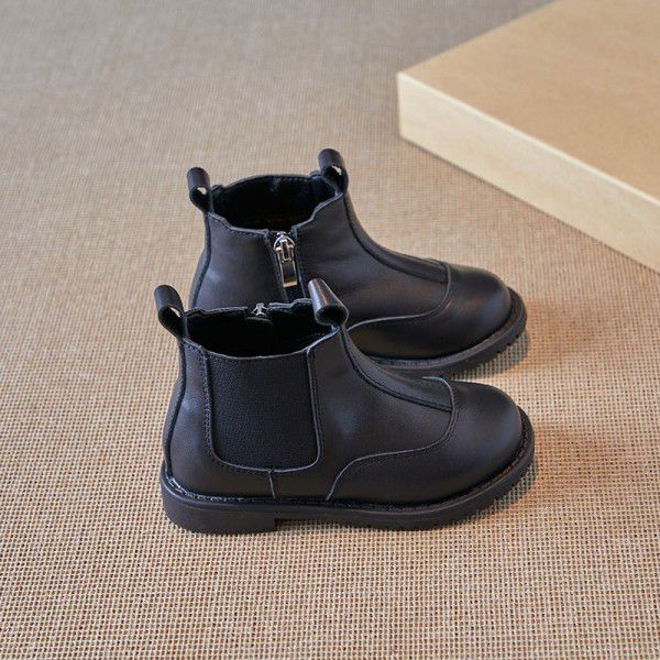 Children's boots, small boots, new autumn and winter girls' boots, top layer genuine leather short boots, Korean version black boys' leather boots 