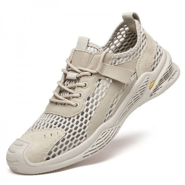Men's shoes, genuine leather, summer mesh shoes, p...